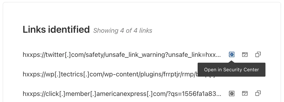 Open links in Security Center